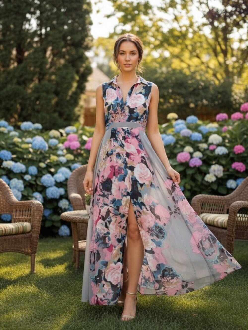 Charlie Jade Maxi Sleeveless Floral Dress, Size Small